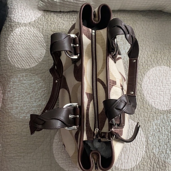 Coach Brown/Cream Linen Satchel - Picture 2 of 10